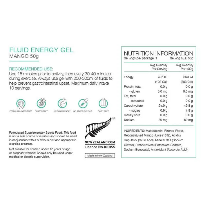 Pure Sports Nutrition Fluid Energy Gel 50g