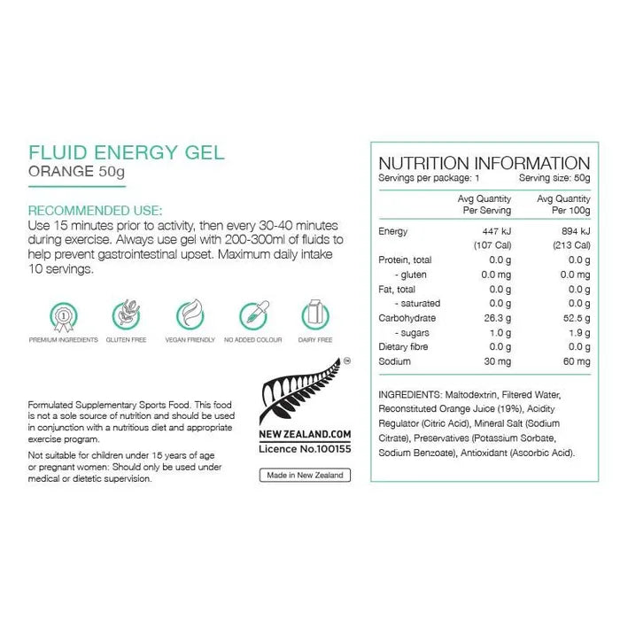 Pure Sports Nutrition Fluid Energy Gel 50g