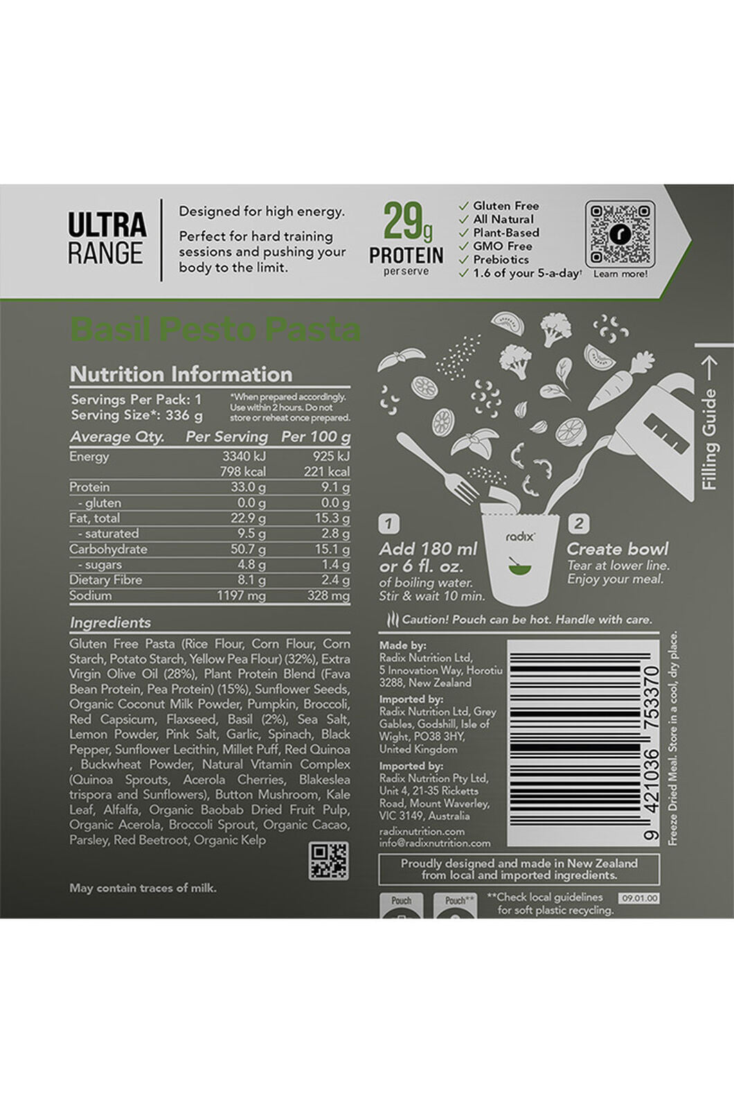 Radix Nutrition Basil Pesto Pasta