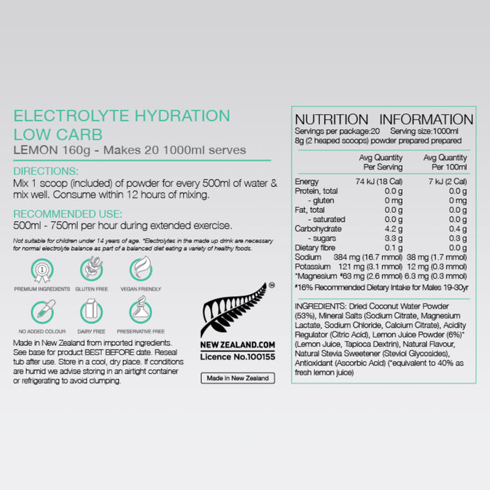 Pure Sports Electrolyte Hydration Low Carb 160g Tub