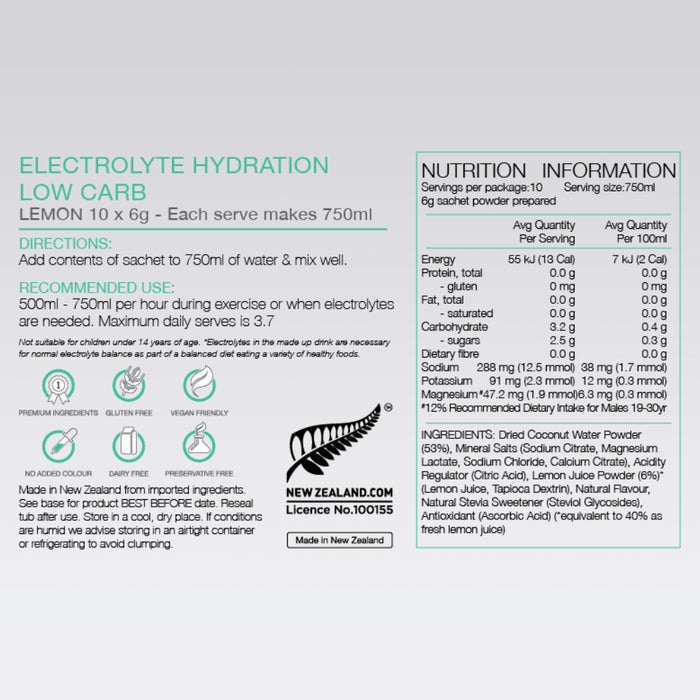 Pure Sports Electrolyte Hydration Low Carb Sachet Box (6g x 10pk)