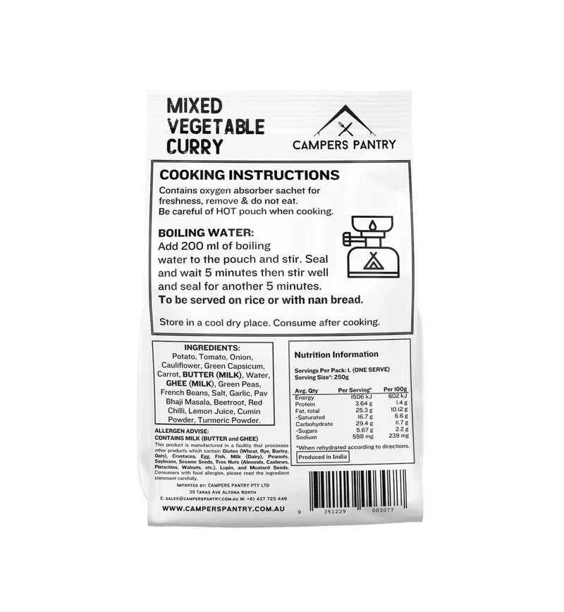 Campers Pantry Mixed Vegetable Curry