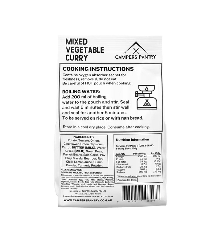 Campers Pantry Mixed Vegetable Curry