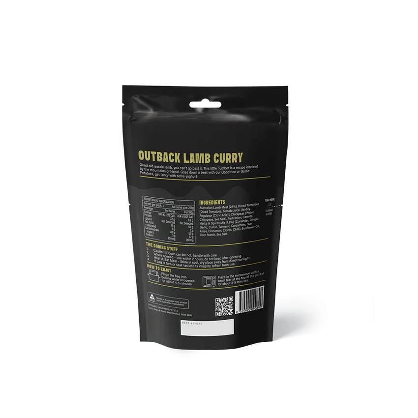 Offgrid Outback Lamb Curry Meal 250g