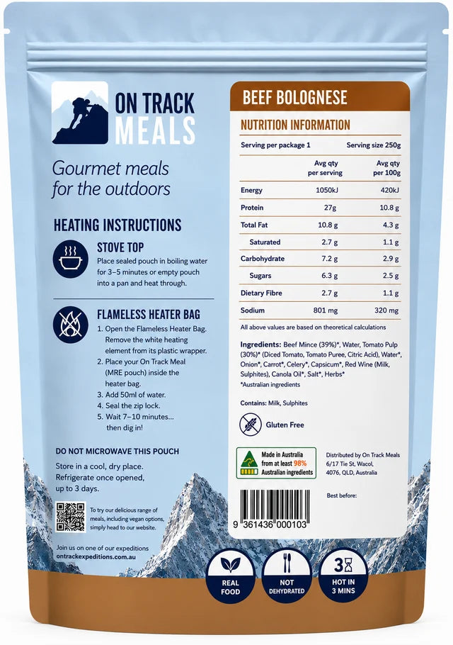 On Track Meals Beef Bolognese 250g