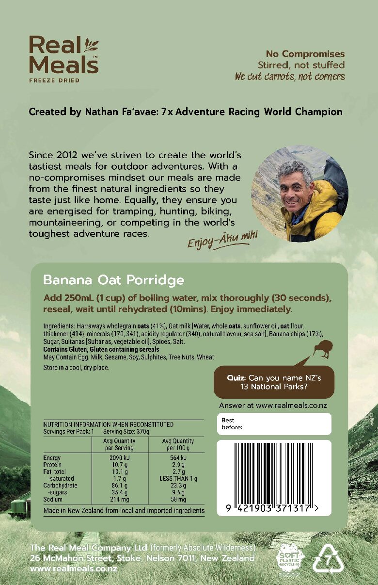 Real Meals Banana Oat Porridge