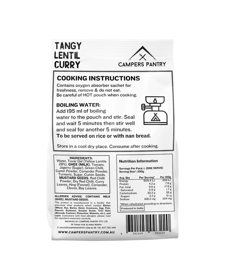 Campers Pantry Tangy Lentil Curry