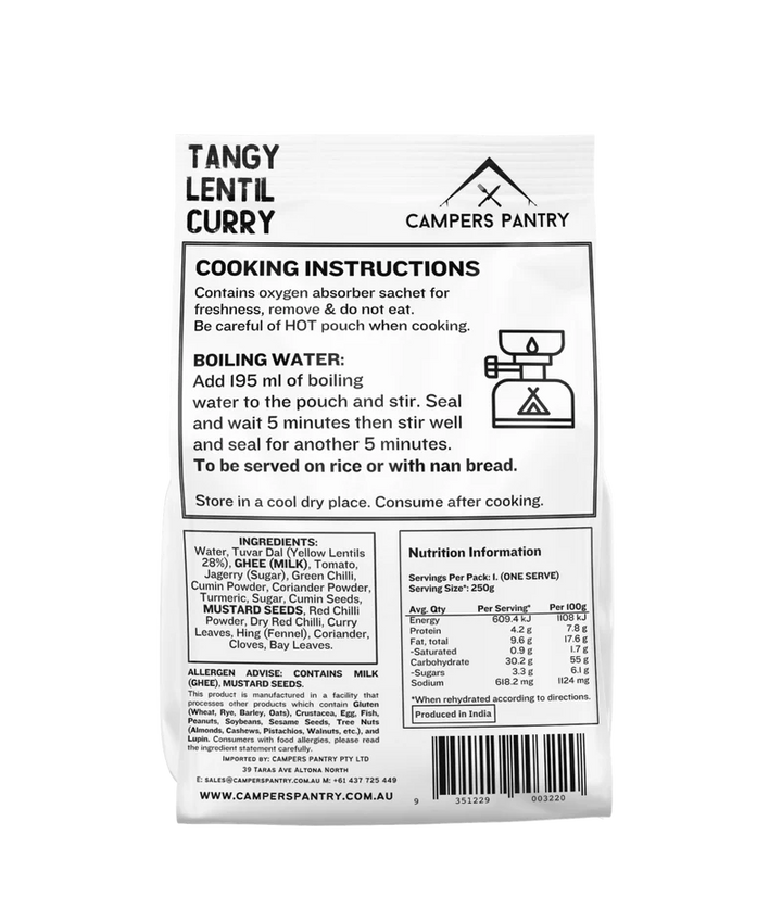 Campers Pantry Tangy Lentil Curry