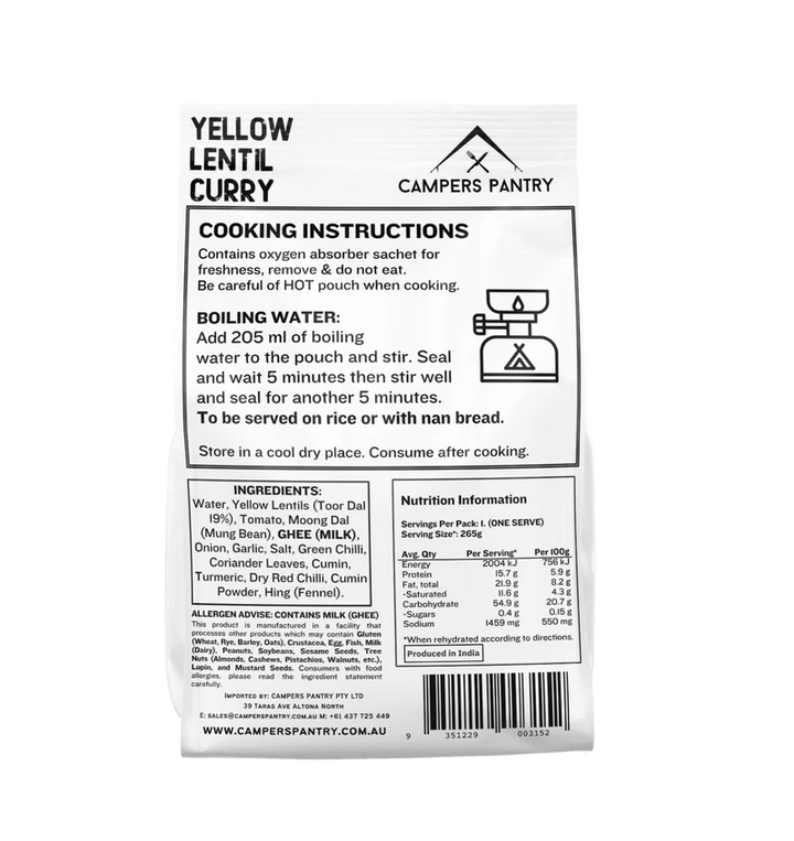 Campers Pantry Yellow Lentil Curry