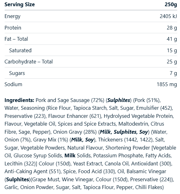 On Track Meals Aussie Pork Snags