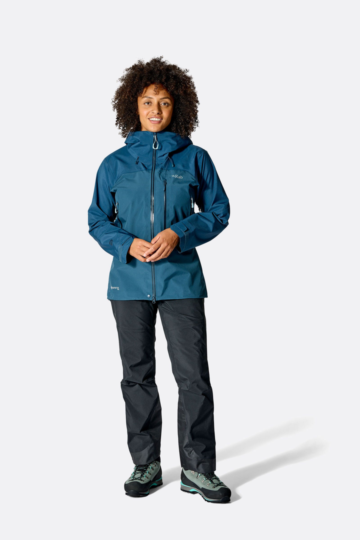 Rab womens latok mountain gtx jacket tempestblue qwi 43 tmb model front